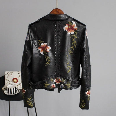 Veste en Cuir à Imprimé Floral Élégant - avec des détails faits à la main